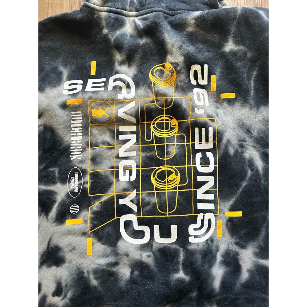 Dutch Bros Large Coffee Tie Dye Hoodie Sweatshirt Black/Gray Serving You Design - Picture 6 of 6